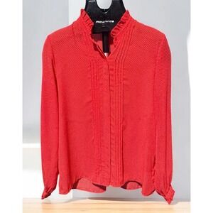 Jasmine & Juliana Red White Polka Dot Button Down Long Ruffle Sleeve Shirt Sz M